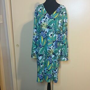 Soft Surroundings Green and Blue Leafy Dress XL